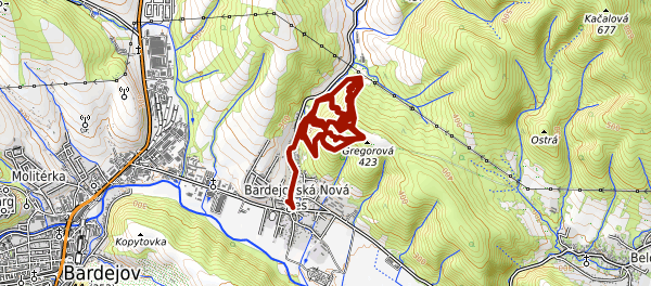 Mapa trasy Traily Bardejovská Nová Ves