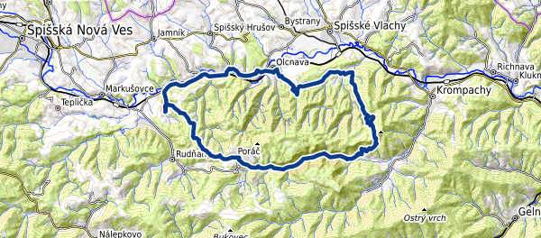 Mapa trasy Matejovce nad Hornádom - Olcnava - Galmus - Ploštiny - Poráčska dolina - Poráč
